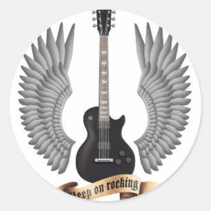 Guitars and wings black classic round sticker