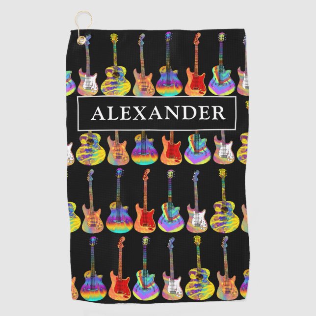 Guitars Colourful Pattern add Name Golf Towel (Front)