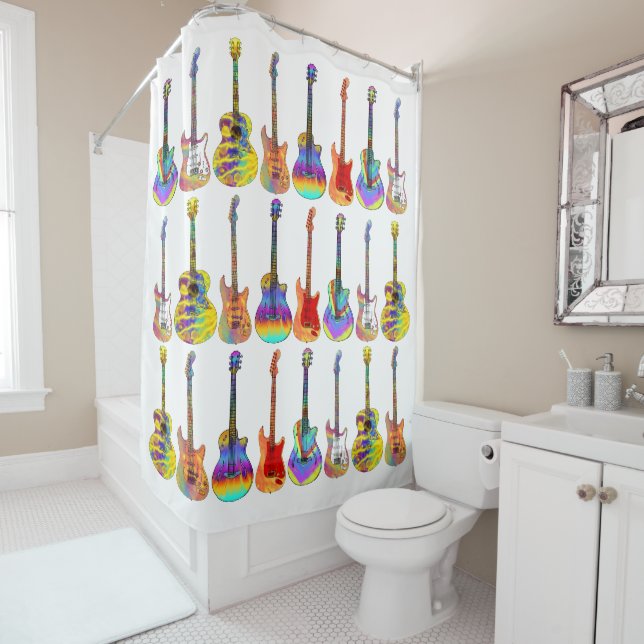 Guitars Colourful Pattern Shower Curtain (In Situ)