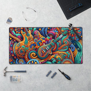 Guitars in mandala batik style desk mat