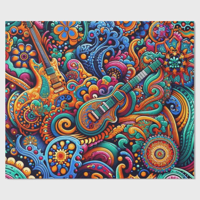 Guitars in mandala batik style wrapping paper (Flat)