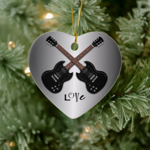 Guitars Love to Play Heart Shaped Ornament