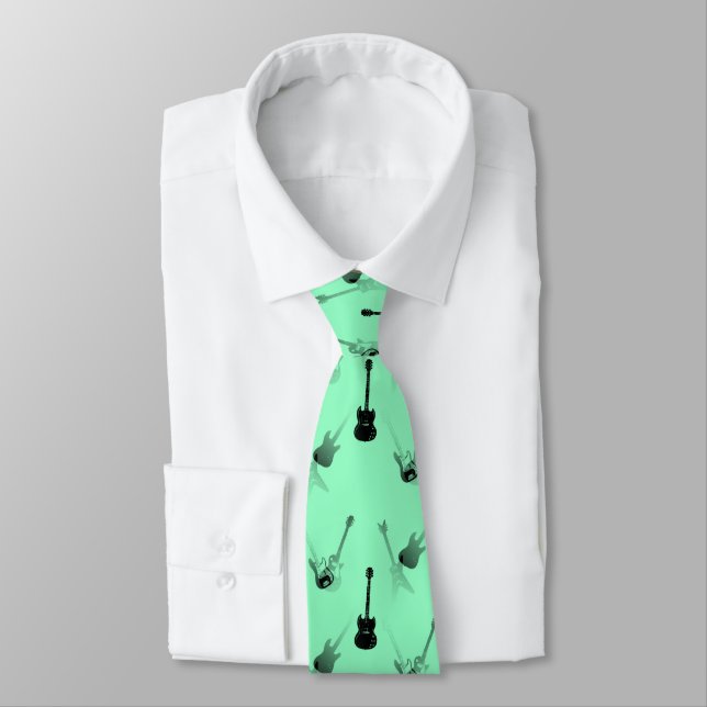 Guitars Rock Black green Tie 5 (Tied)