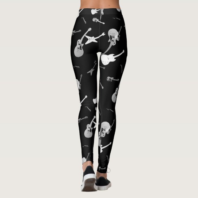 Guitars Rock Black White Leggings (Back)