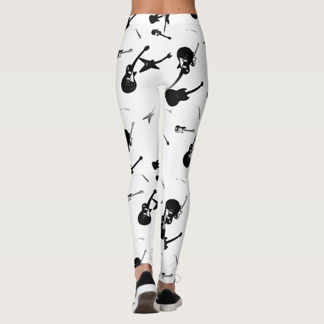 Guitars Rock Black White on white Leggings (Back)