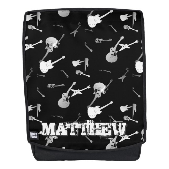 Guitars Rock Black White Personalised Backpack (Front)