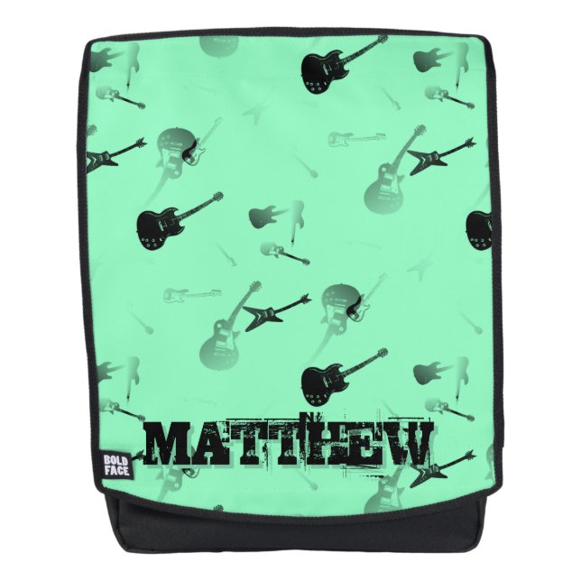 Guitars Rock Black White with Name G Backpack (Front)