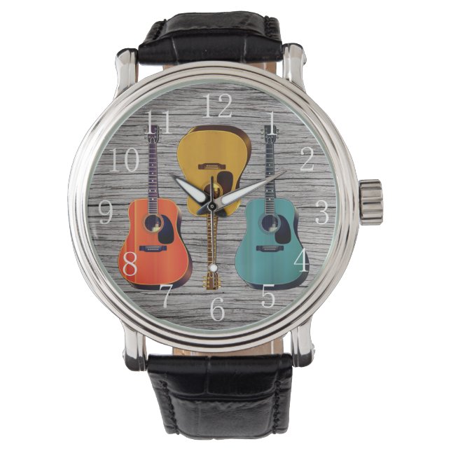 Guitars Rustic Wood Numbered Men's Watch (Front)