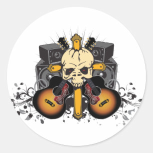 Guitars Speakers and Skull Classic Round Sticker