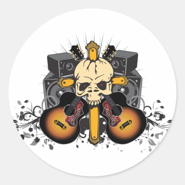 Guitars Speakers and Skull Classic Round Sticker (Front)