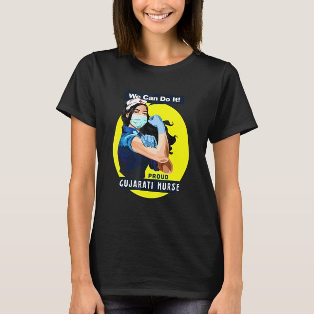 Gujarati Proud Frontline Worker Rosie Riveter Nurs T-Shirt (Front)