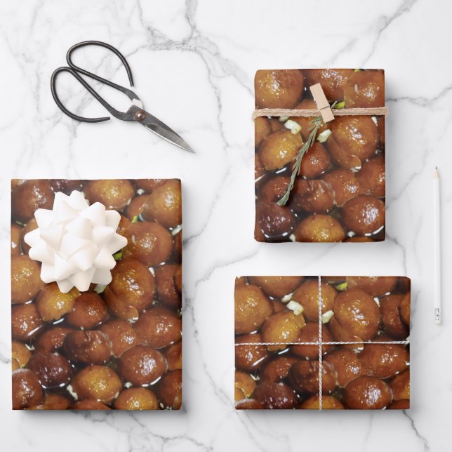 Gulab Jamun Dessert Sweet Food Pattern Wrapping Paper Sheet (Front)