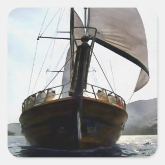 Gulet Under Sail Sailing Acrylic Painting Square Sticker