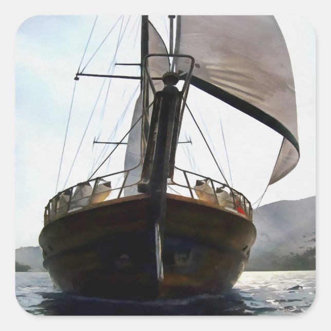 Gulet Under Sail Sailing Acrylic Painting Square Sticker (Front)