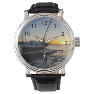 Gulf Breeze Sailboat And Jetty Sunset Wrist Watch