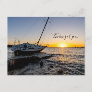 Gulf Breeze Sailboat Jetty Sunset Thinking Of You Postcard