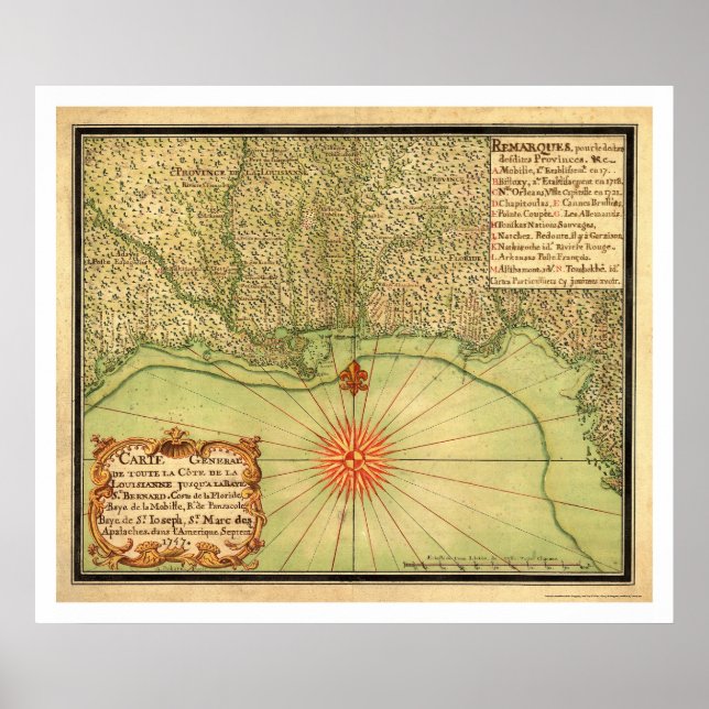 Gulf Coast Of USA Map 1747 Poster (Front)