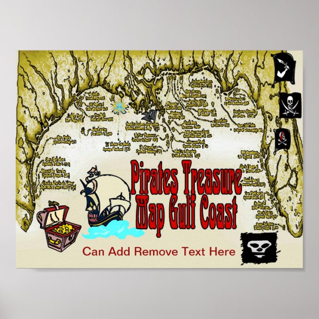 Gulf Coast Pirates Treasure Map Poster (Front)