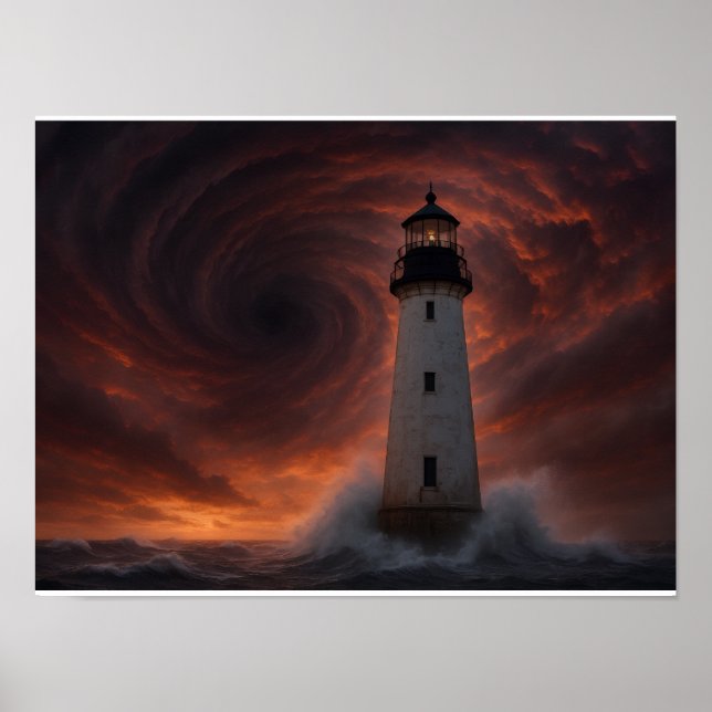 Gulf Coast Storm Poster - Lighthouse Hurricane Art (Front)
