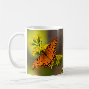 Gulf Fritillary aka Passion Butterfly on Goldenrod Coffee Mug