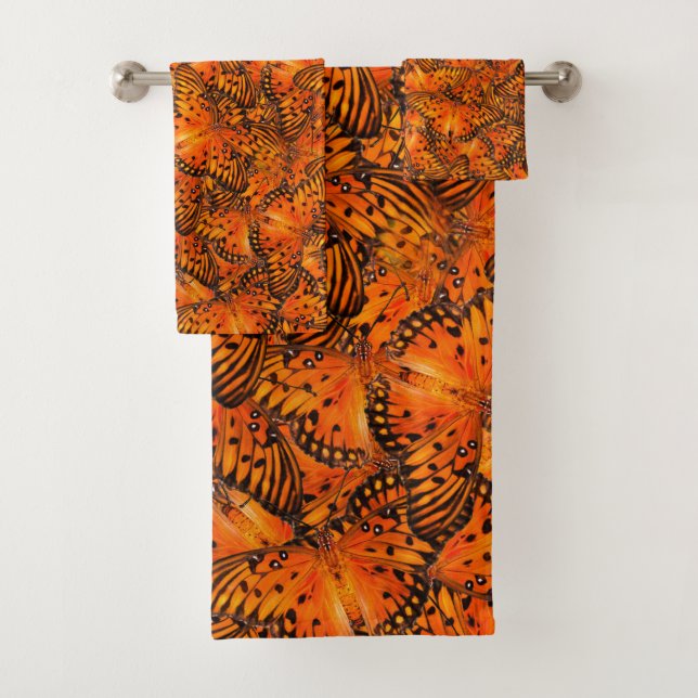 Gulf fritillary butterflies orange brown bath towel set (Insitu)