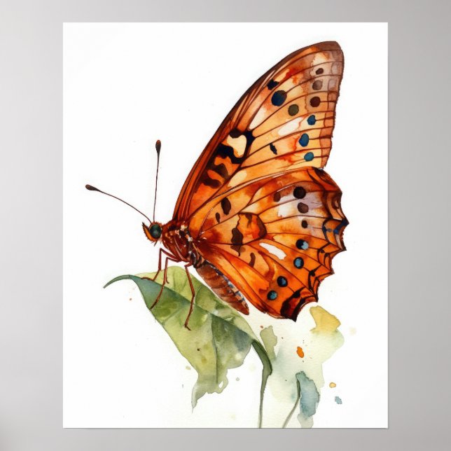 Gulf Fritillary Butterfly Art Print Poster (Front)