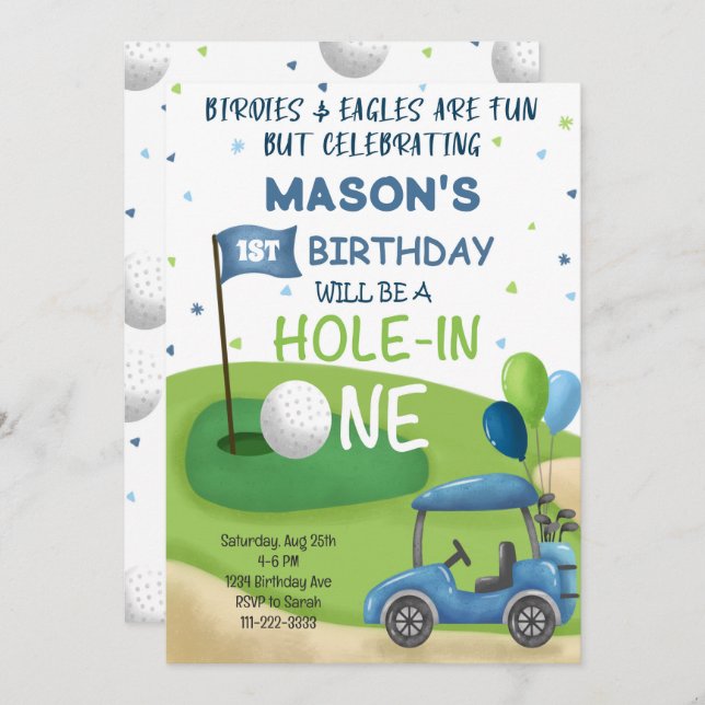 Gulf Hole in One 1st Birthday Invitation (Front/Back)