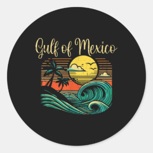 Gulf Mexico Beach Waves Vintage Surf Tropical Wome Classic Round Sticker