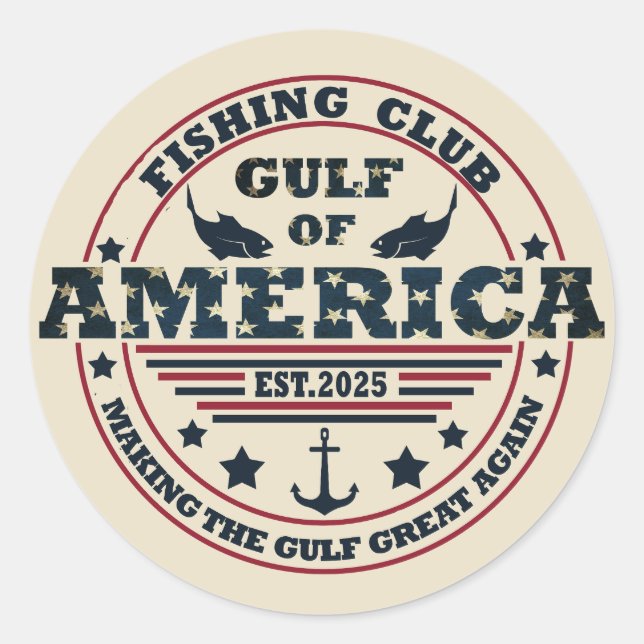 Gulf of America fishing club American patriotic Classic Round Sticker (Front)