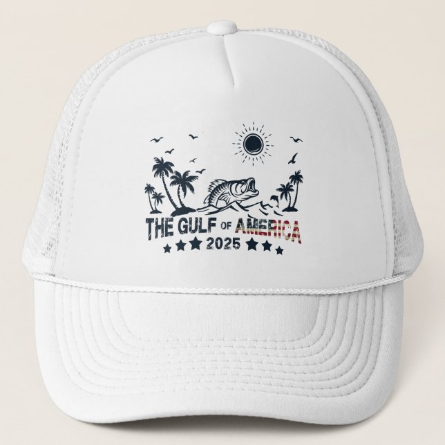 Gulf of America fishing Patriotic American flag Trucker Hat (Front)