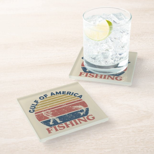 Gulf of America fishing pole American patriotic Glass Coaster (Angled)