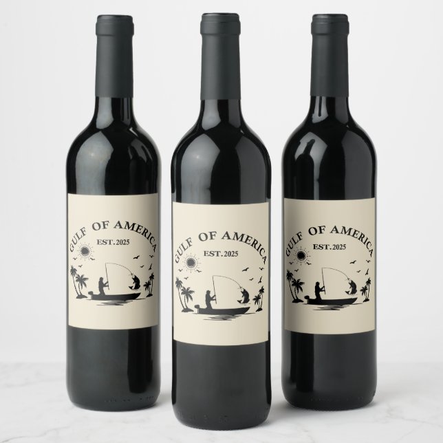 Gulf of America fishing pole American patriotic Wine Label (Bottles)