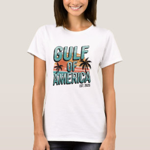 Gulf of America Retro Beach Sunset Design EST 2025 T-Shirt