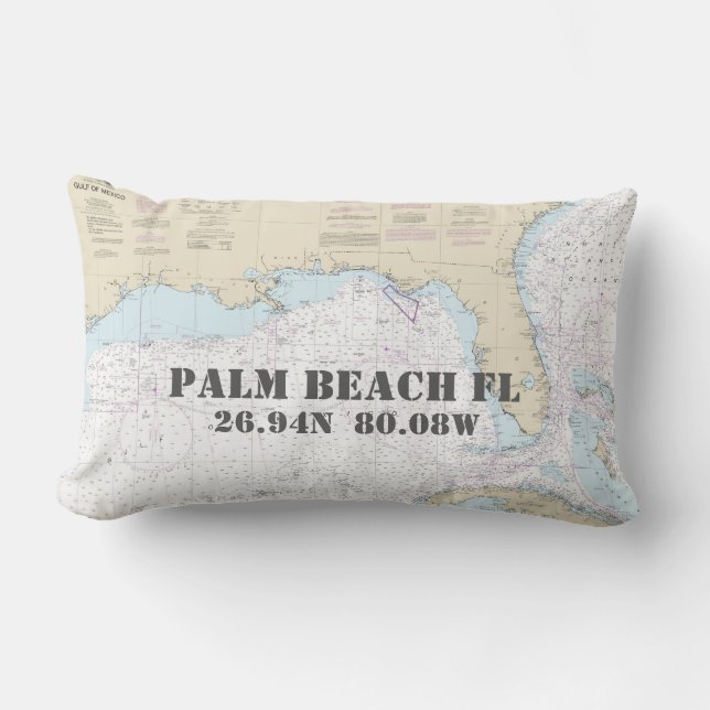 Gulf of Mexico Authentic Nautical Chart Lumbar Cushion (Front)