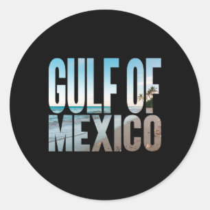 Gulf Of Mexico Beach Palm American Retro Vintage S Classic Round Sticker