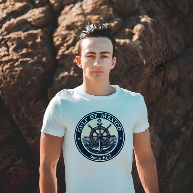 Gulf of Mexico Classic Nautical Badge T-Shirt (Nautical Badge Style Gulf of Mexico Since 1672 white t-shirt.)