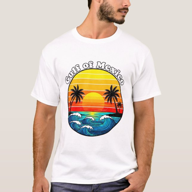 Gulf of Mexico Retro Sunset Beach Graphic T-Shirt (Front)