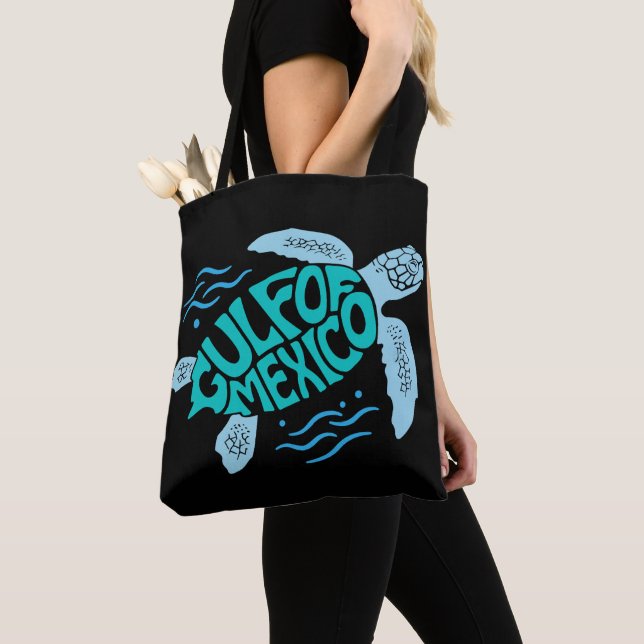 Gulf of Mexico Sea Turtle Typography Tote Bag (Close Up)