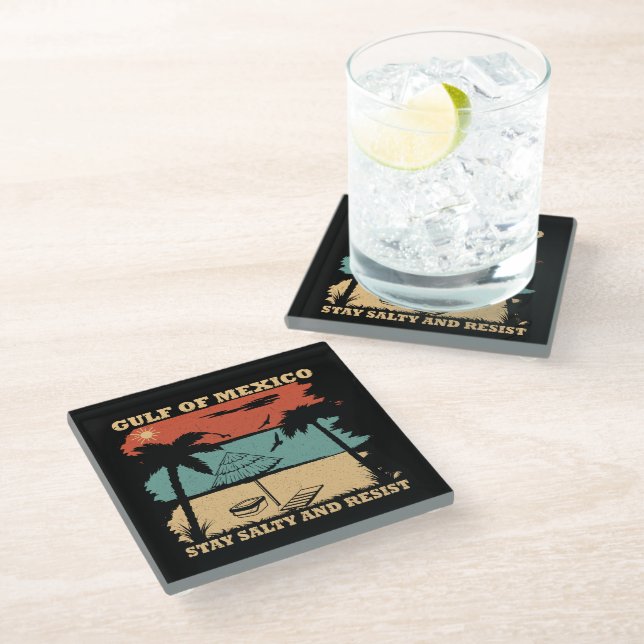 Gulf of Mexico stay salty resist resistance Glass Coaster (Angled)