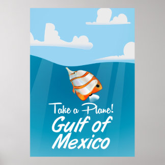 Gulf of Mexico travel poster cartoon