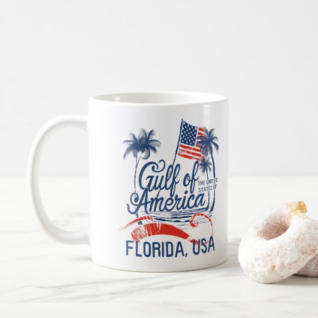 Gulf of the USA America 2025 Florida American Flag Coffee Mug (With Donut)