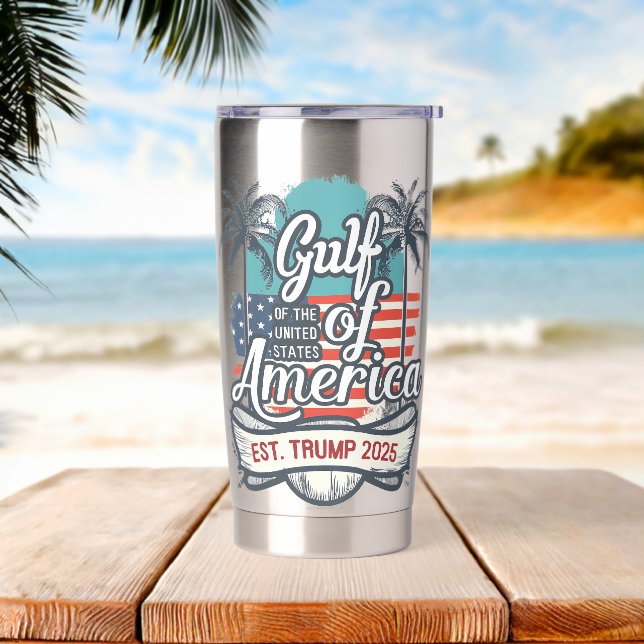 Gulf of the USA America Trump 2025 American Flag Insulated Tumbler (Beach)