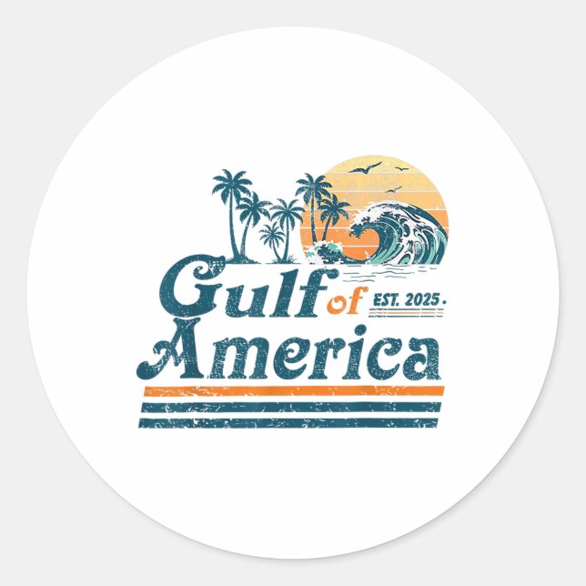 Gulf Of Us America Est 2025 Retro Vintage Beach  Classic Round Sticker (Front)