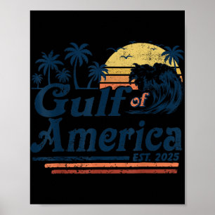 Gulf Of Us America Est 2025 Retro Vintage Beach  Poster
