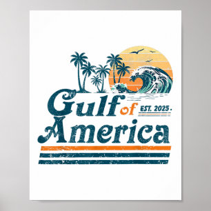 Gulf Of Us America Est 2025 Retro Vintage Beach  Poster