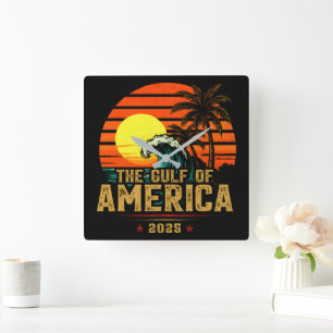 Gulf of USA America Est 2025 Retro Vintage Square Wall Clock
