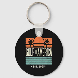 Gulf Of Usa America Sunset & Palm Trees Retro Key Ring