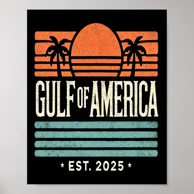Gulf Of Usa America Sunset &amp; Palm Trees Retro  Poster (Front)