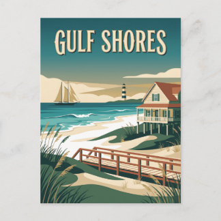 Gulf Shores Alabama Beach Coastal Vintage Poster Postcard
