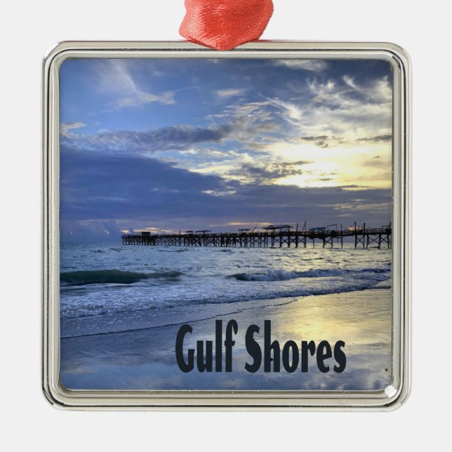 Gulf Shores Alabama Beach Sunrise Pier Metal Tree Decoration (Front)